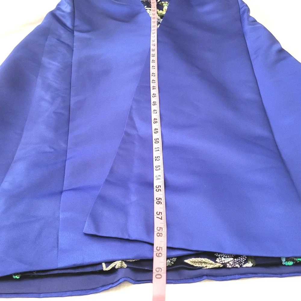 Glamora Royal Blue Satin Sheath Embroidered Sequin Gown Portrait Collar Train 8 - Picture 15 of 16